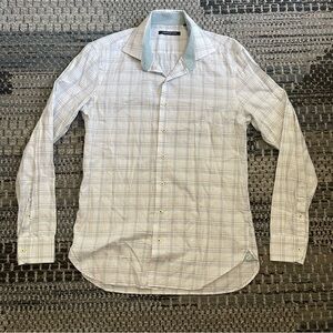 Hammer Made Slim Fit Long Sleeve Button Down, White and Seafoam Green, Neck 16